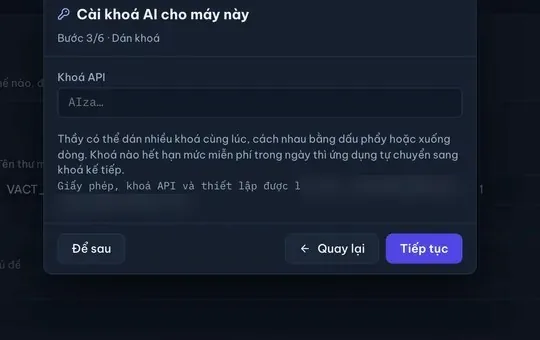 Bước dán khoá trong trình hướng dẫn